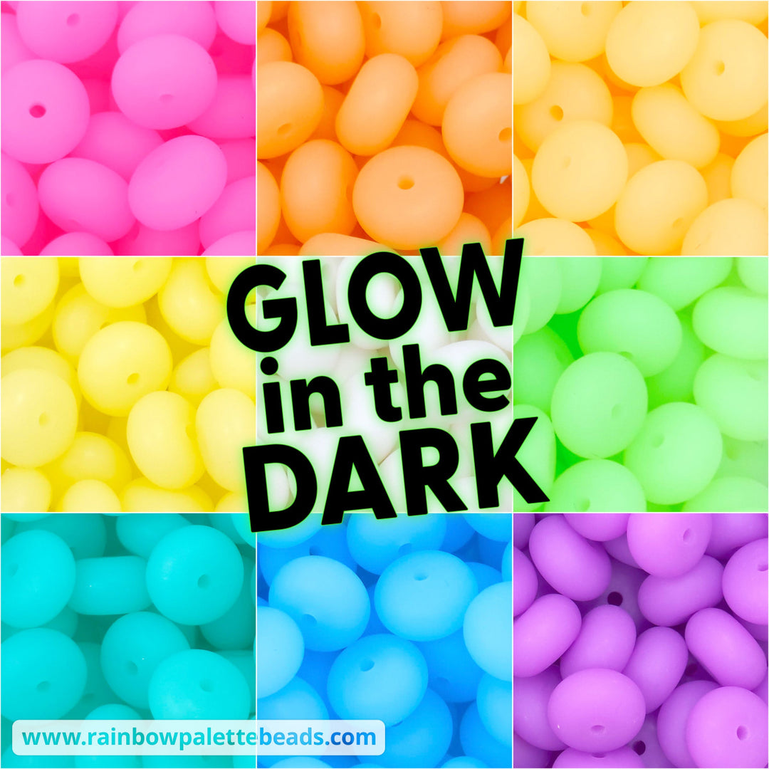 14mm Glow-in-the-Dark Rainbow Abacus Spacer Silicone Bead Mix (45 beads) Beads