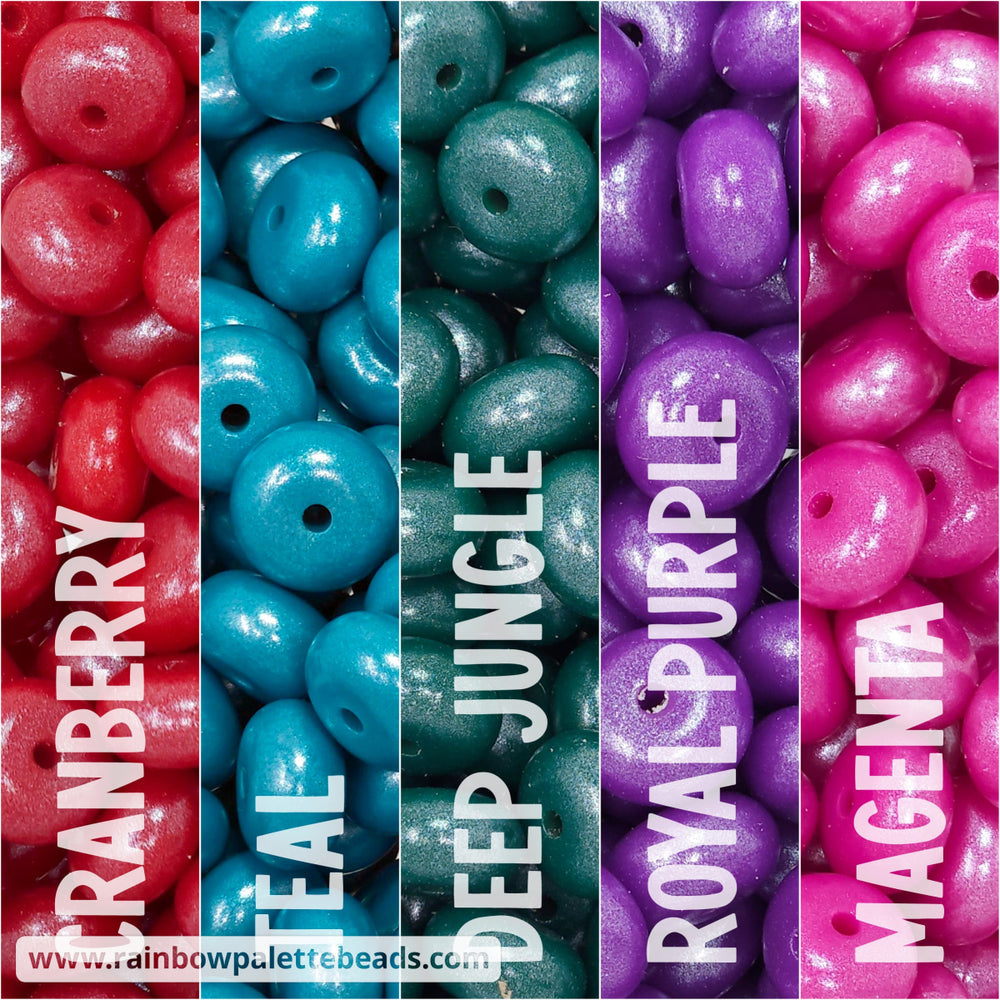 14mm Jewel Tone Shimmer Pearl Abacus Spacer Silicone Bead Mix (25 beads) Beads