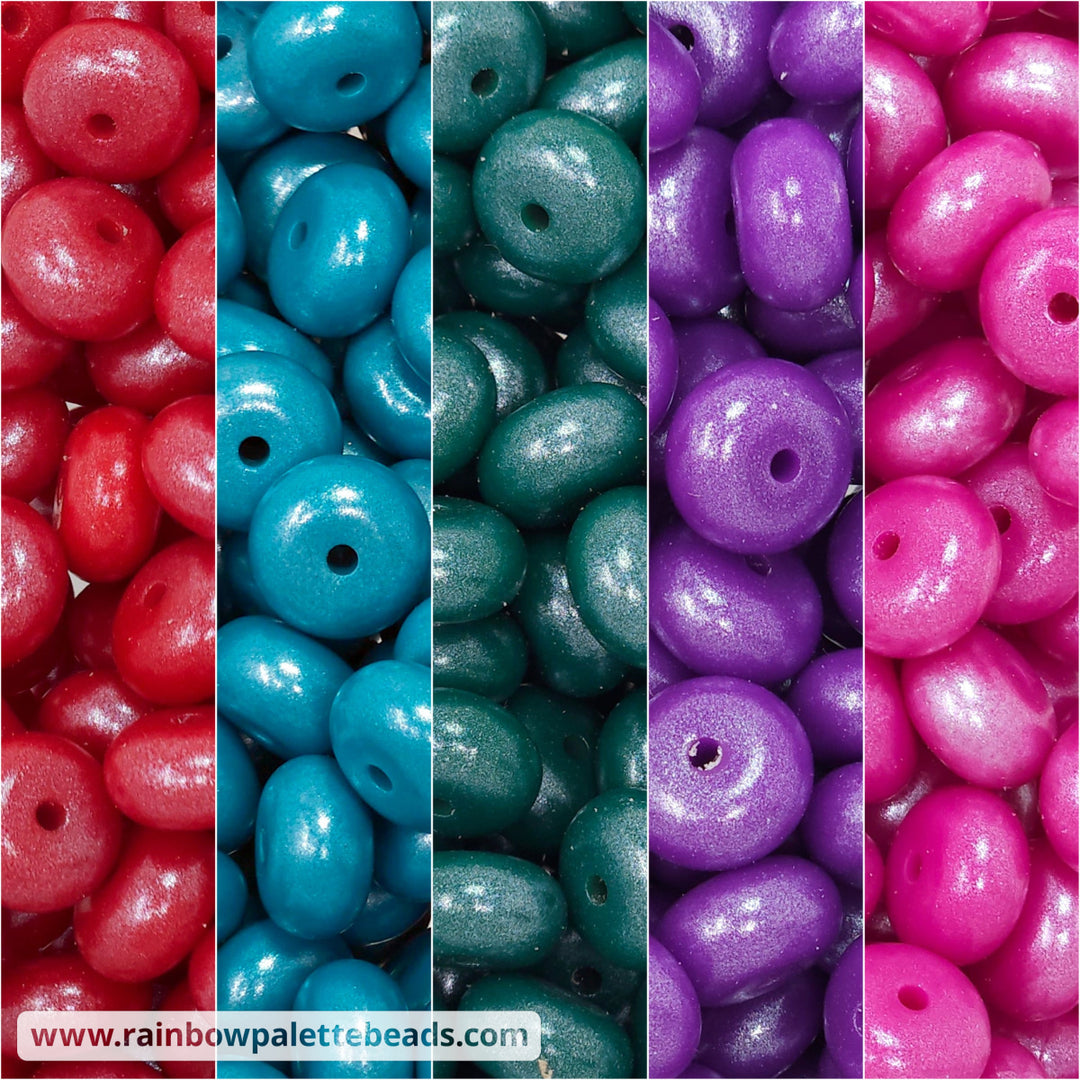 14mm Jewel Tone Shimmer Pearl Abacus Spacer Silicone Bead Mix (25 beads) Beads