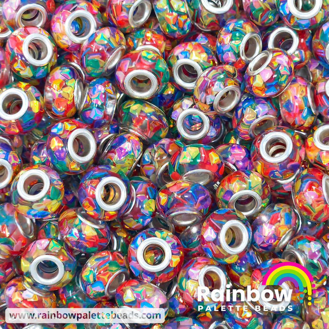 14mm ’Kandinsky’ Rainbow Sequin Resin Abacus Spacer Beads (multipack)