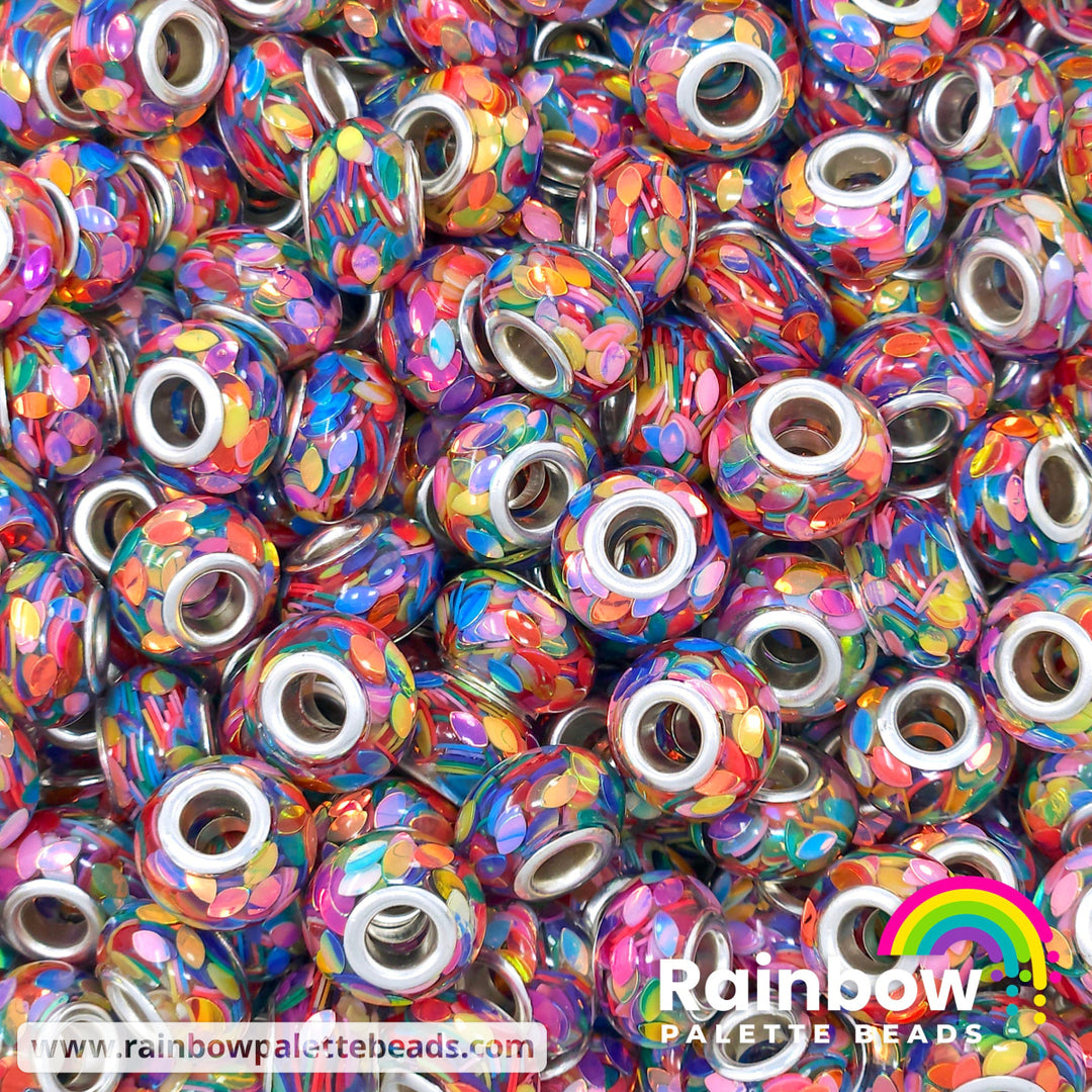14mm ’Klee’ Rainbow Sequin Resin Abacus Spacer Beads (multipack)