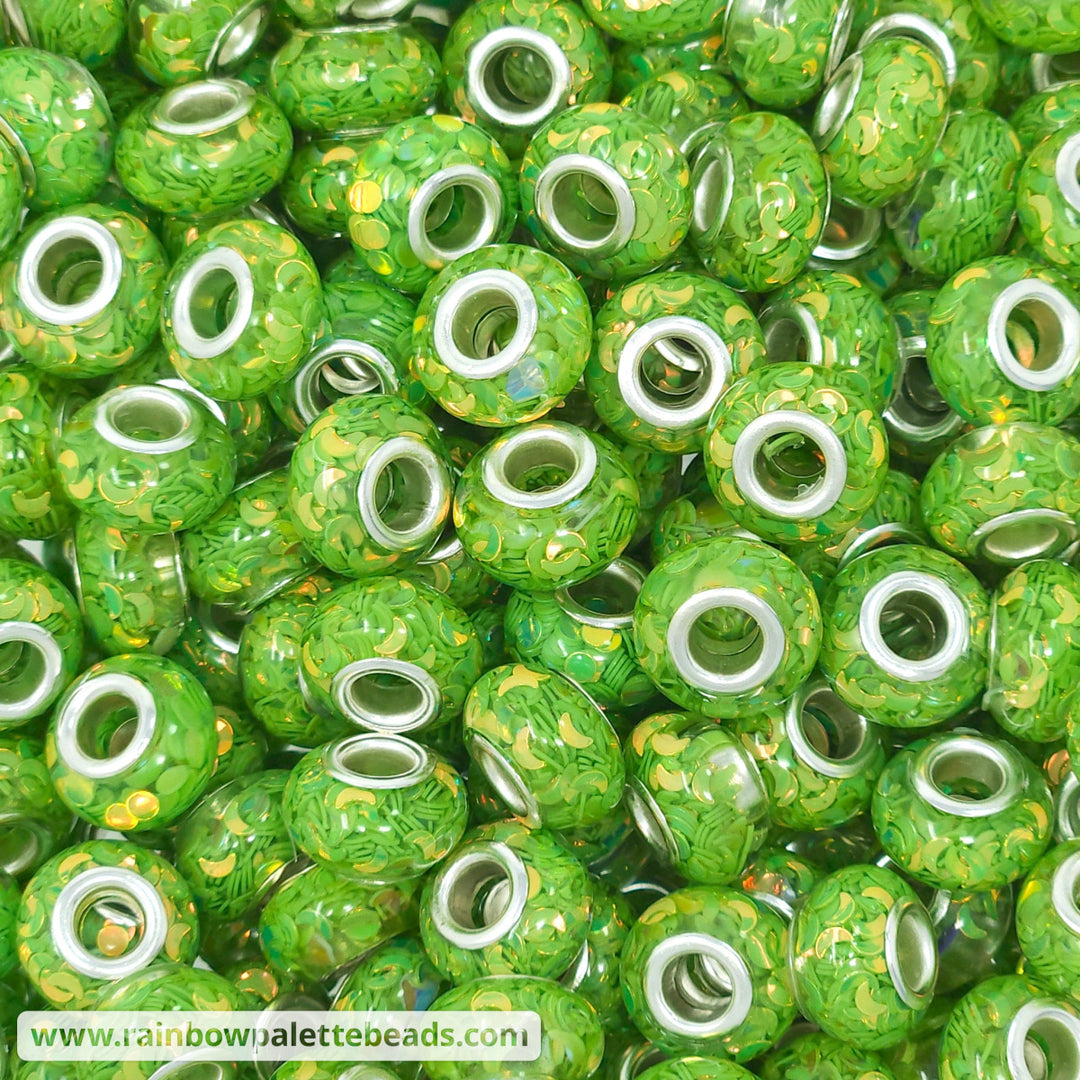 14mm Lime Green Sequin Resin Abacus Spacer Beads (multipack)