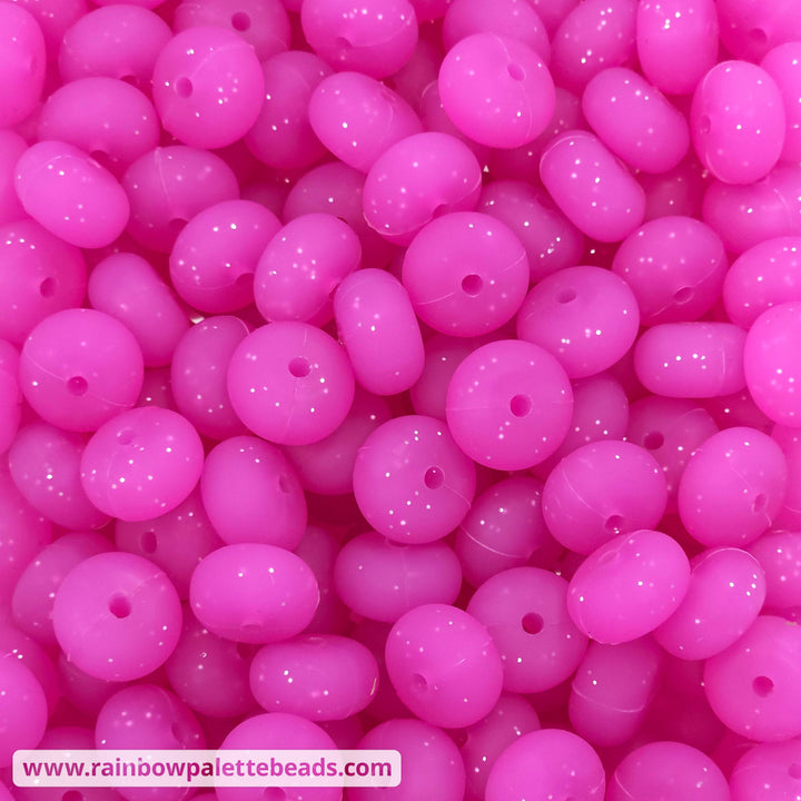 14mm Magenta Glitter Silicone Abacus Beads (5 beads) Beads
