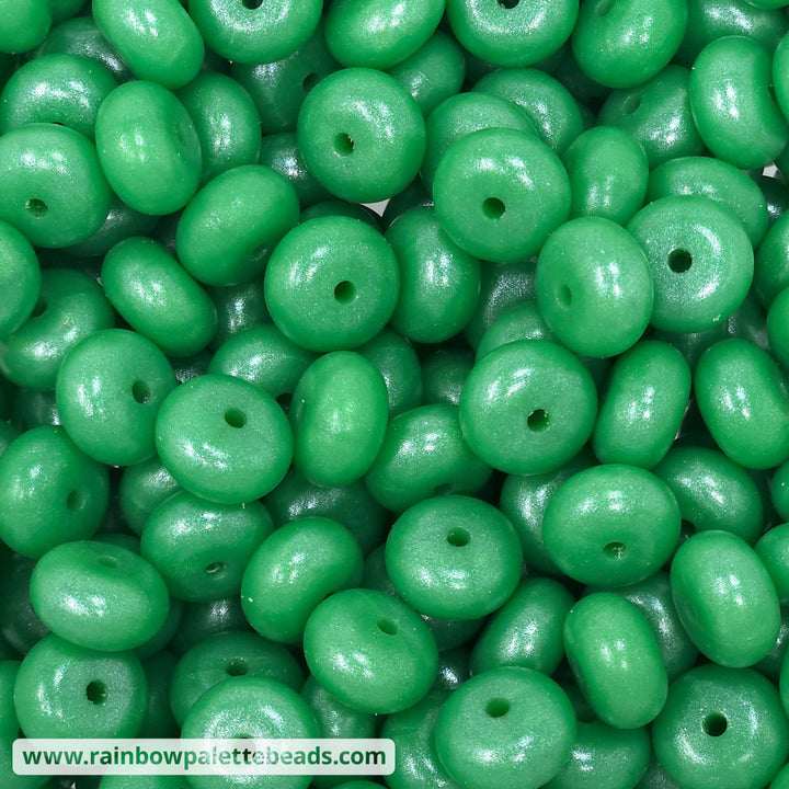 14mm Mid Green Shimmer Pearl Abacus Silicone Beads (5 Beads) Beads