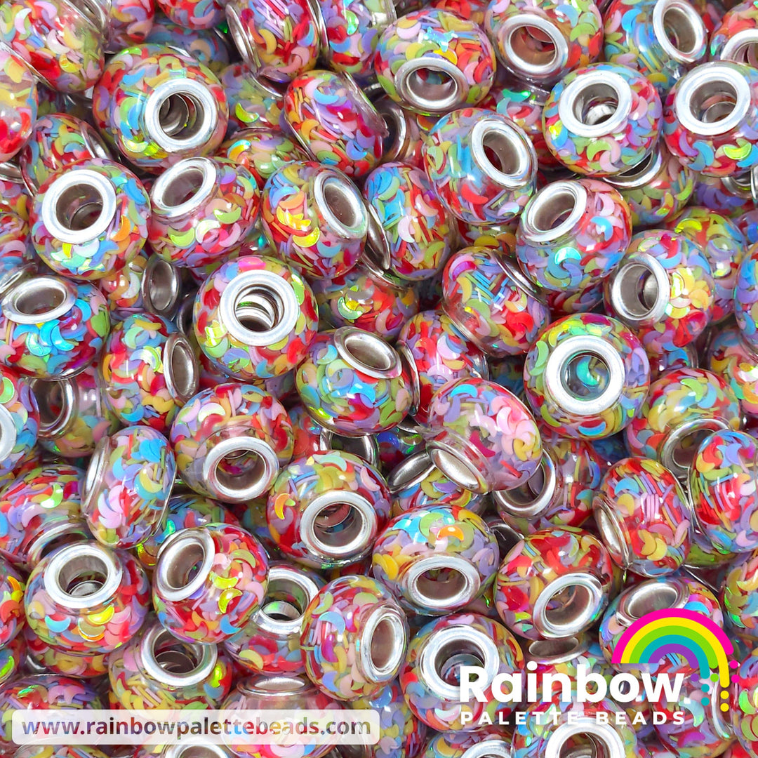 14mm ’Multicolor Moons’ Sequin Resin Abacus Spacer Beads (multipack)