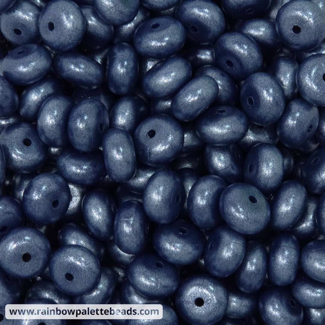 14mm Navy Blue Shimmer Pearl Abacus Silicone Beads (5 Beads) - Beads