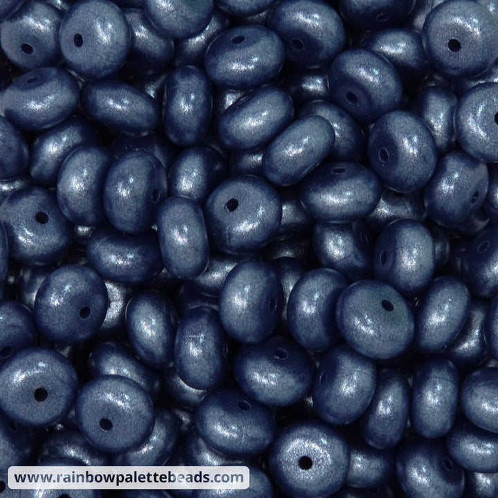 14mm Navy Blue Shimmer Pearl Abacus Silicone Beads (5 Beads) - Beads