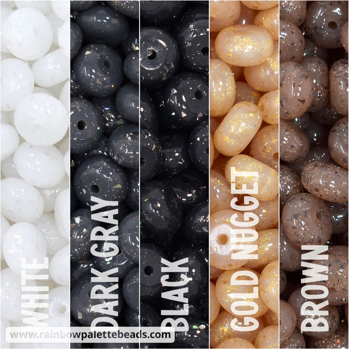 14mm Neutrals Glossy Glitter & Foil Confetti Jelly Abacus Spacer Silicone Bead Mix (25 beads) - Beads
