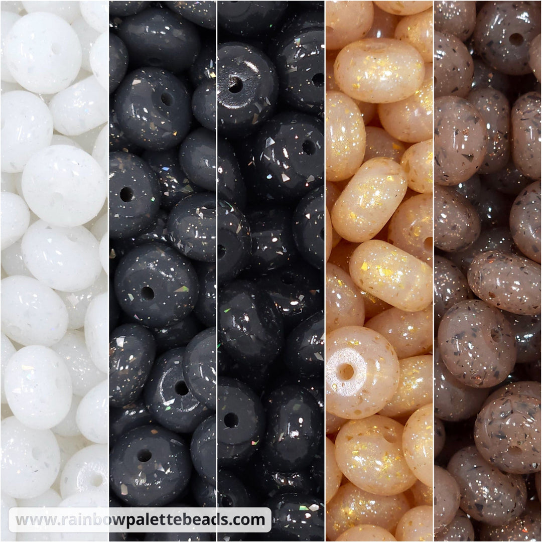 14mm Neutrals Glossy Glitter & Foil Confetti Jelly Abacus Spacer Silicone Bead Mix (25 beads) - Beads