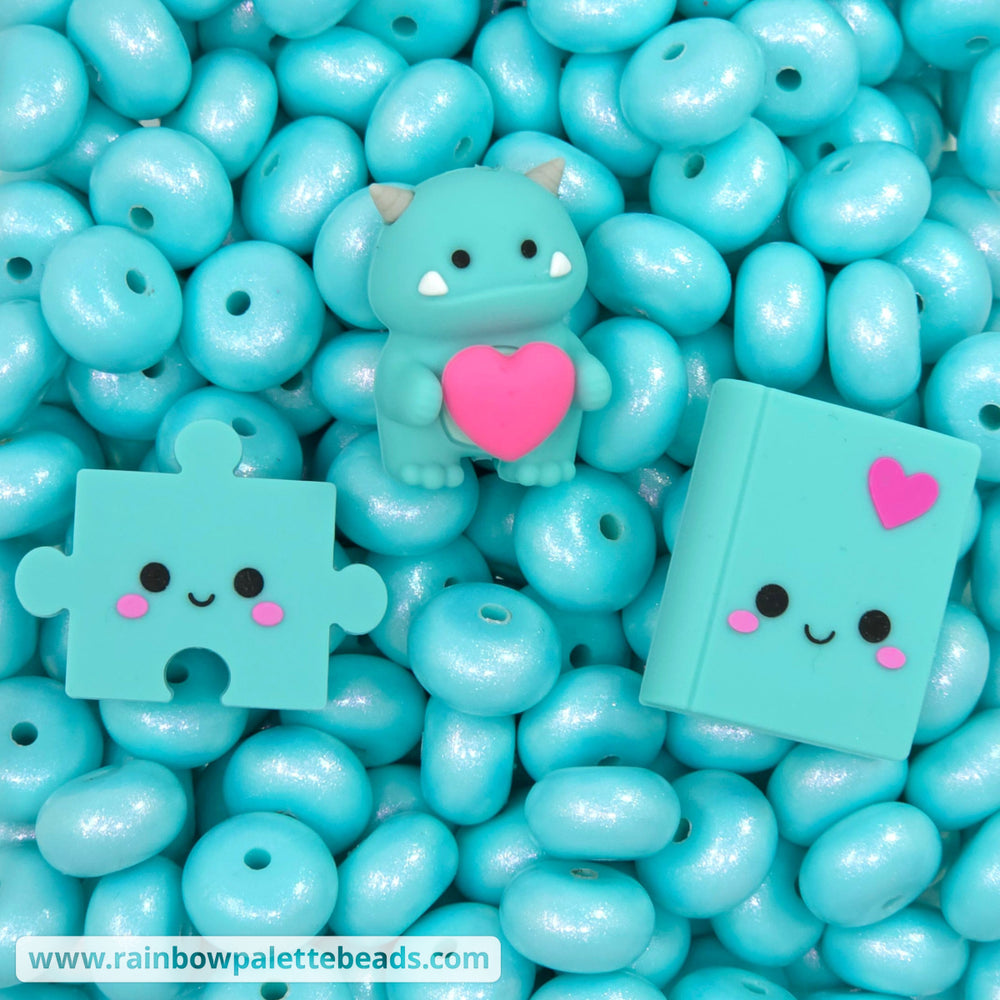 14mm Premium Aqua Breeze Blue Opal Abacus Silicone Beads (5 Beads) - Beads