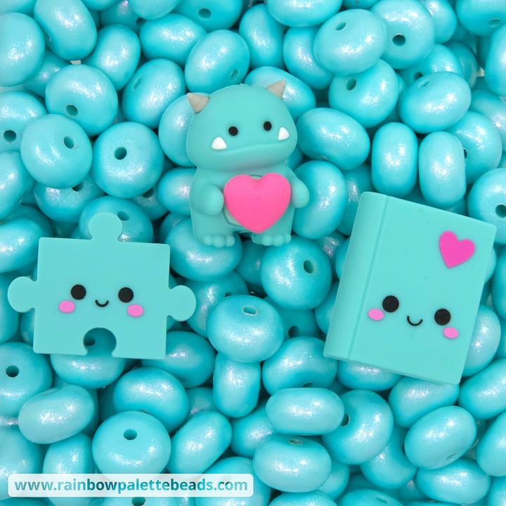14mm Premium Aqua Breeze Blue Opal Abacus Silicone Beads (5 Beads) - Beads