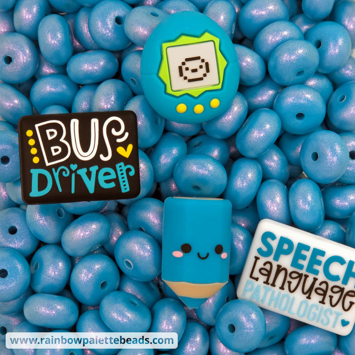 14mm Premium Bold Cyan Blue Opal Abacus Silicone Beads (5 Beads) - Beads