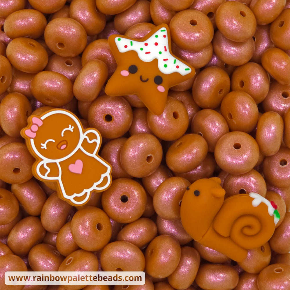 14mm Premium Gingerbread Brown Opal Abacus Silicone Beads (5 Beads) - Beads