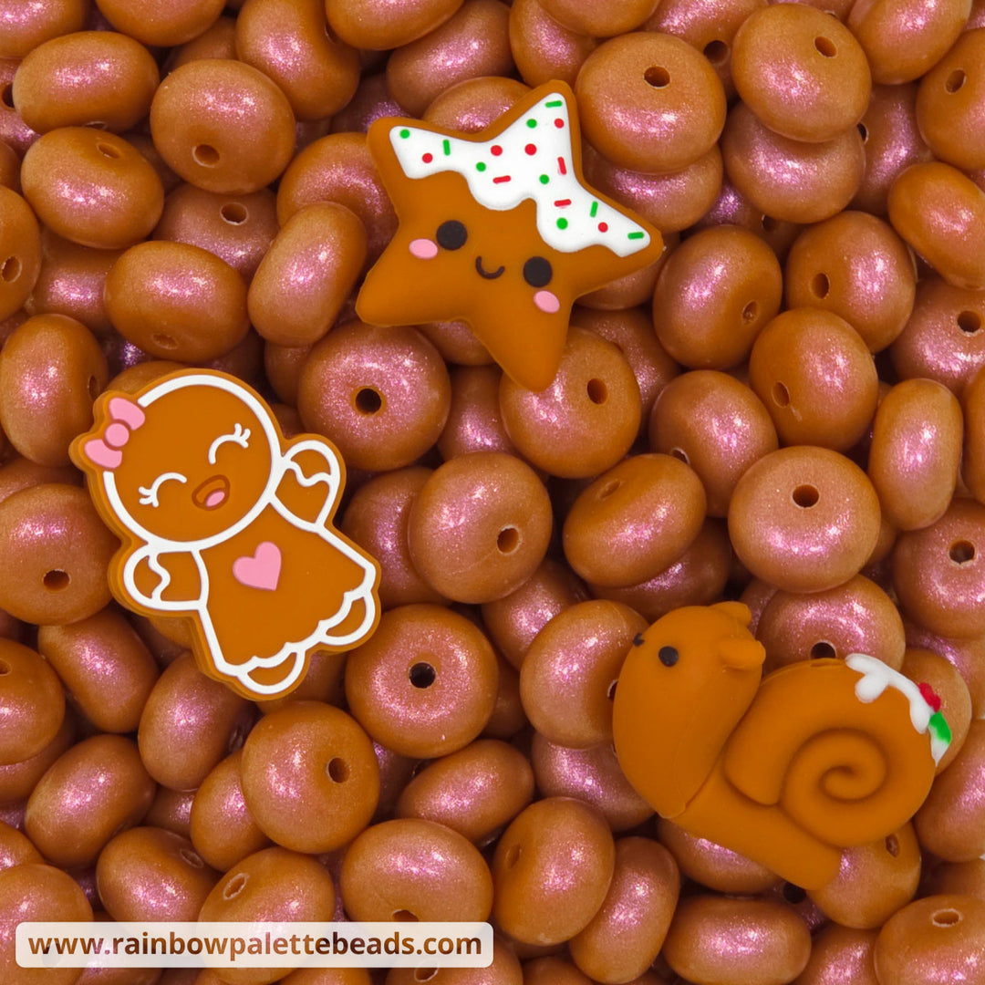 14mm Premium Gingerbread Brown Opal Abacus Silicone Beads (5 Beads) - Beads