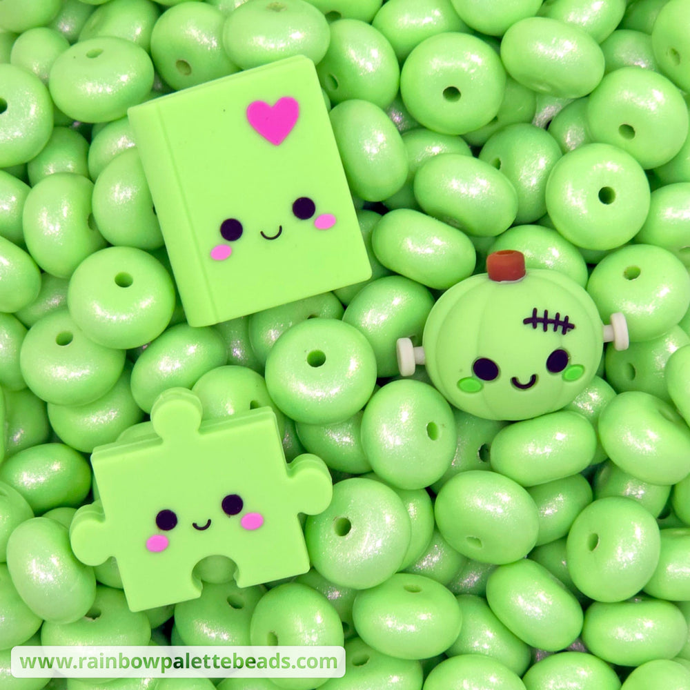 14mm Premium Key Lime Green Opal Abacus Silicone Beads (5 Beads) - Beads