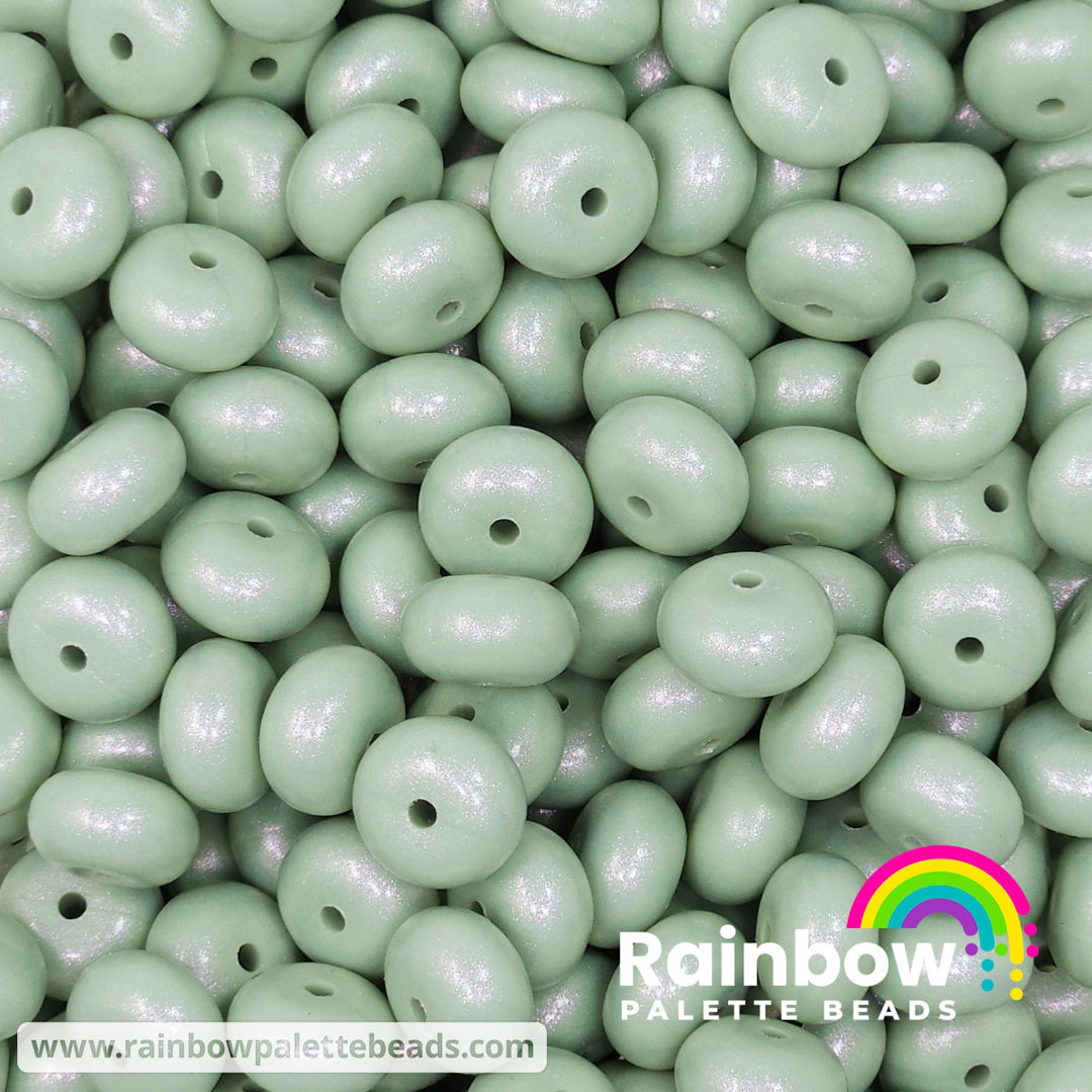 14mm Premium Soft Eucalyptus Green Opal Abacus Silicone Beads (5 Beads) Beads