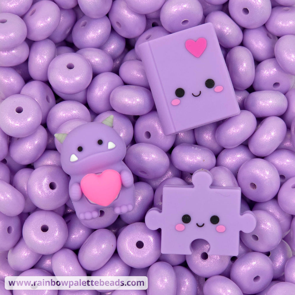 14mm Premium Soft Violet Purple Opal Abacus Silicone Beads (5 Beads) - Beads