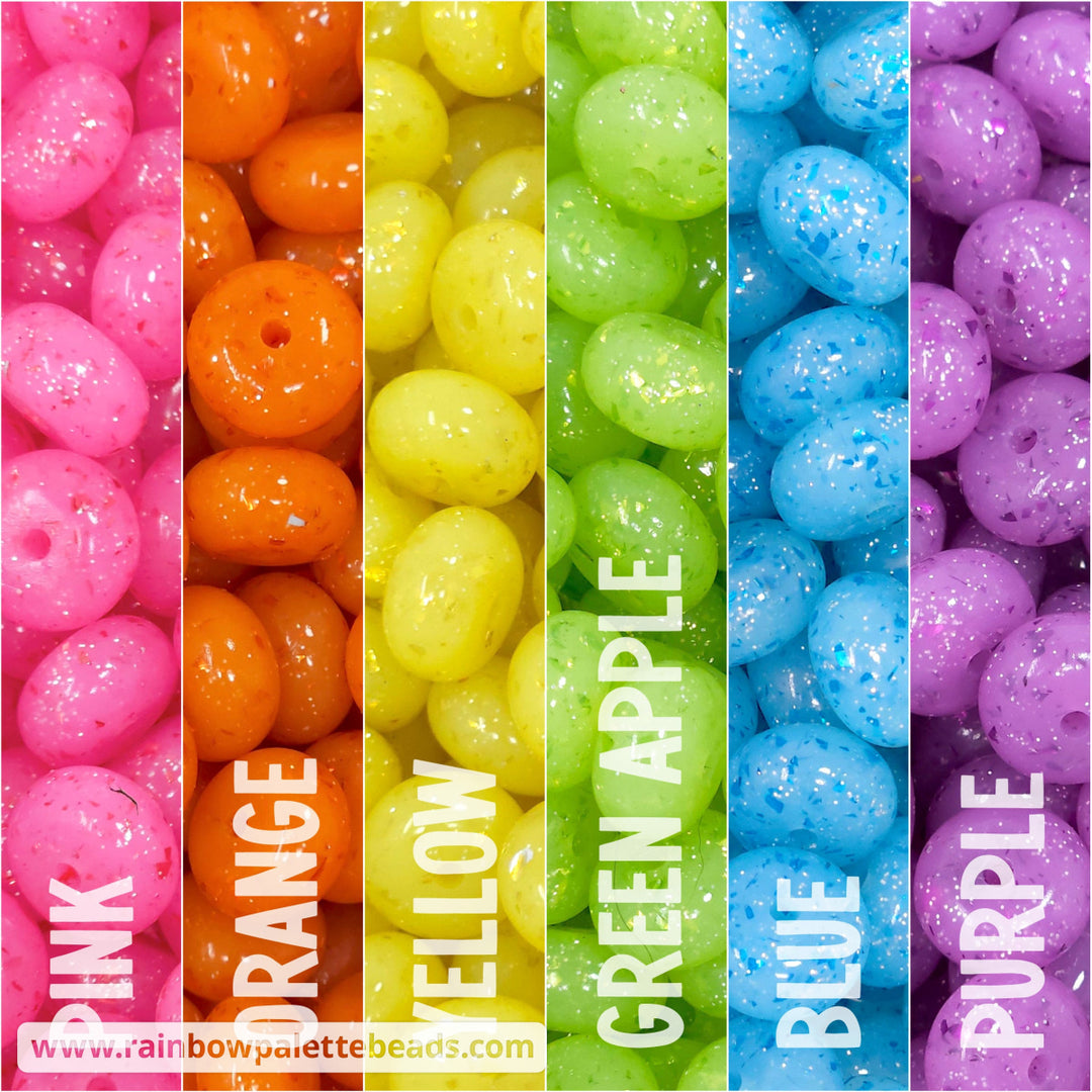 14mm Rainbow Glossy Glitter & Foil Confetti Jelly Abacus Spacer Silicone Bead Mix (30 beads) Beads