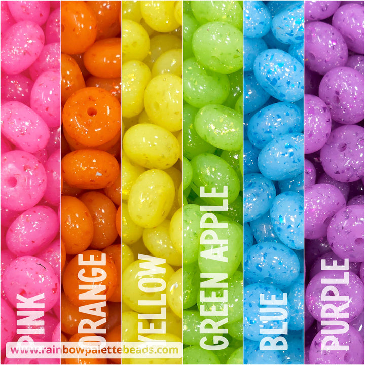 14mm Rainbow Glossy Glitter & Foil Confetti Jelly Abacus Spacer Silicone Bead Mix (30 beads) Beads