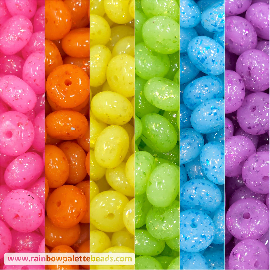14mm Rainbow Glossy Glitter & Foil Confetti Jelly Abacus Spacer Silicone Bead Mix (30 beads) Beads
