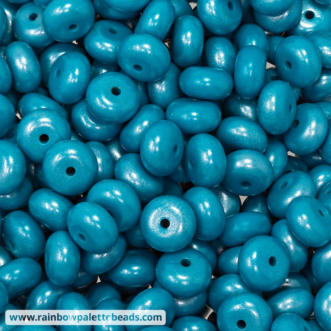 14mm Teal Shimmer Pearl Abacus Silicone Beads (5 Beads) Beads