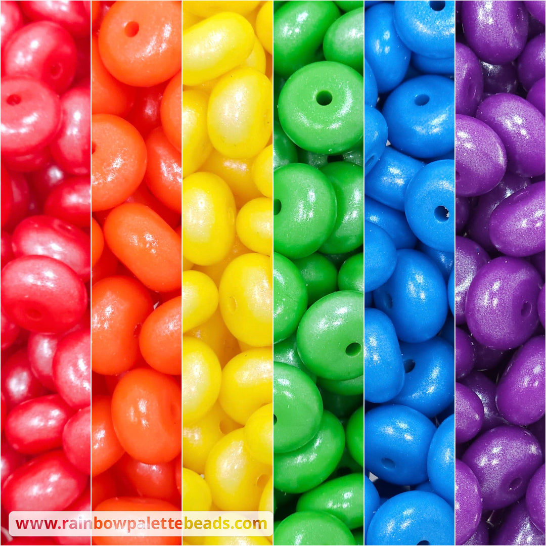 14mm Traditional Rainbow Shimmer Pearl Abacus Spacer Silicone Bead Mix (30 beads) Beads