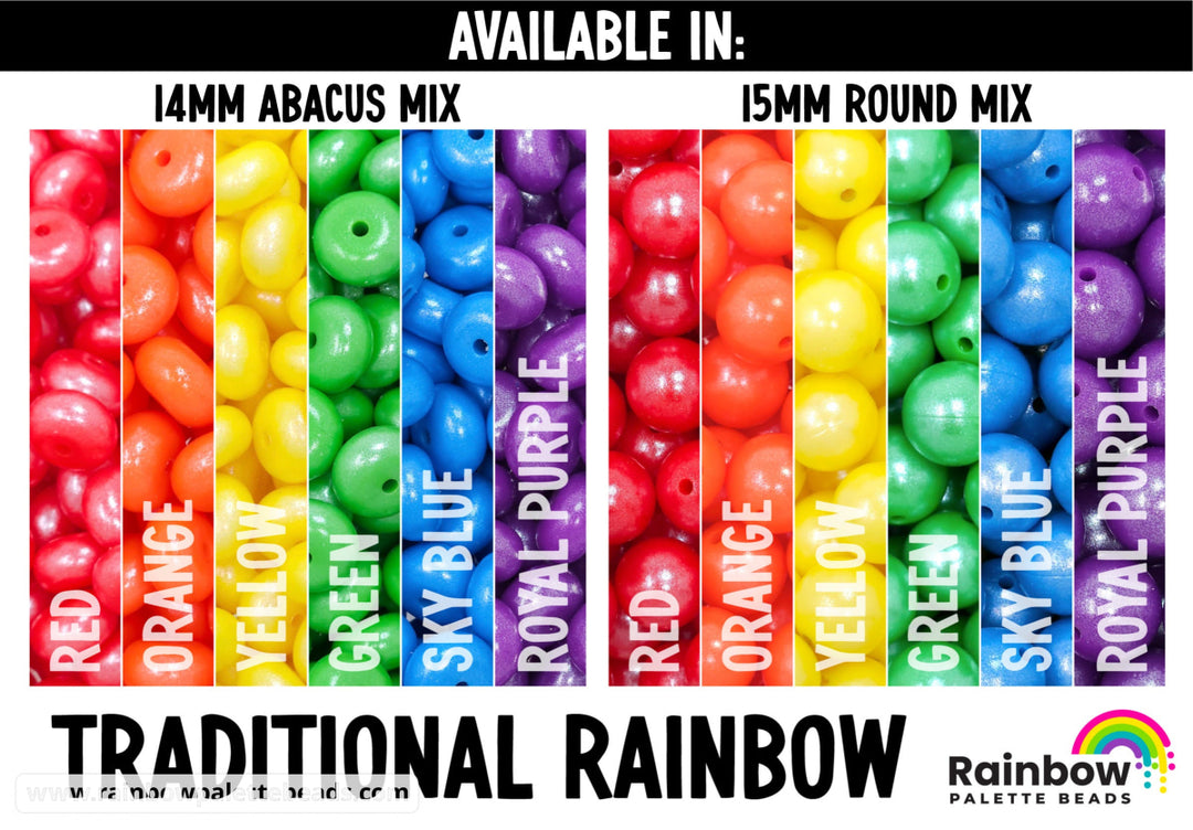 14mm Traditional Rainbow Shimmer Pearl Abacus Spacer Silicone Bead Mix (30 beads) Beads