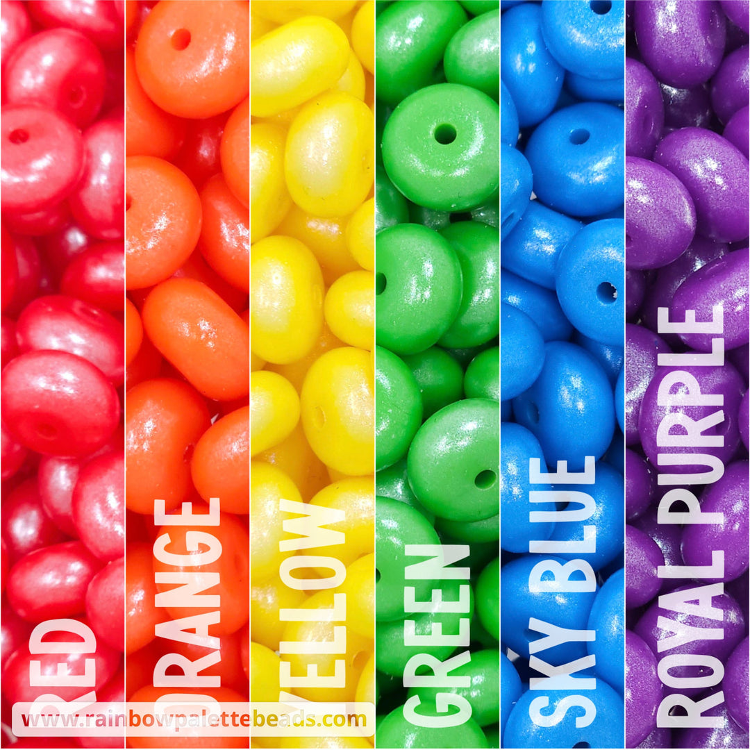 14mm Traditional Rainbow Shimmer Pearl Abacus Spacer Silicone Bead Mix (30 beads) Beads