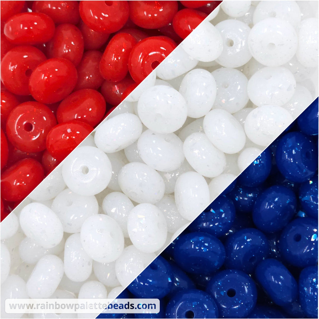 14mm USA Glossy Glitter & Foil Confetti Jelly Abacus Spacer Silicone Bead Mix (30 beads) - Beads