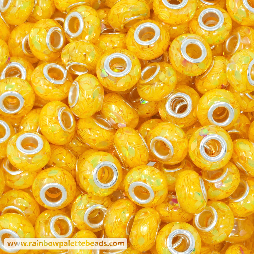 14mm Yellow Sequin Resin Abacus Spacer Beads (multipack)