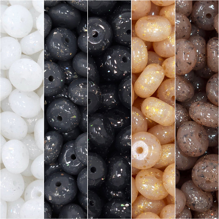 14mm Neutrals Glossy Glitter & Foil Confetti Jelly Abacus Spacer Silicone Bead Mix (25 beads)