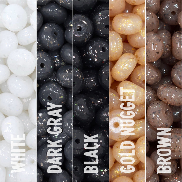 14mm Neutrals Glossy Glitter & Foil Confetti Jelly Abacus Spacer Silicone Bead Mix (25 beads)