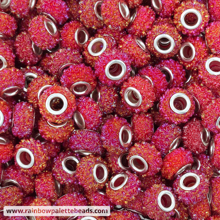 15mm AB Red Rose Rhinestone Acrylic Abacus Spacer Beads (multipack)