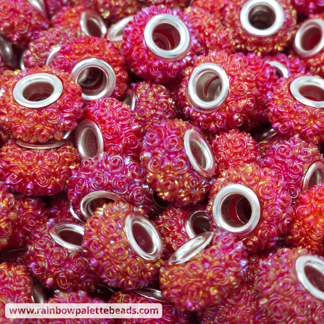 15mm AB Red Rose Rhinestone Acrylic Abacus Spacer Beads (multipack)