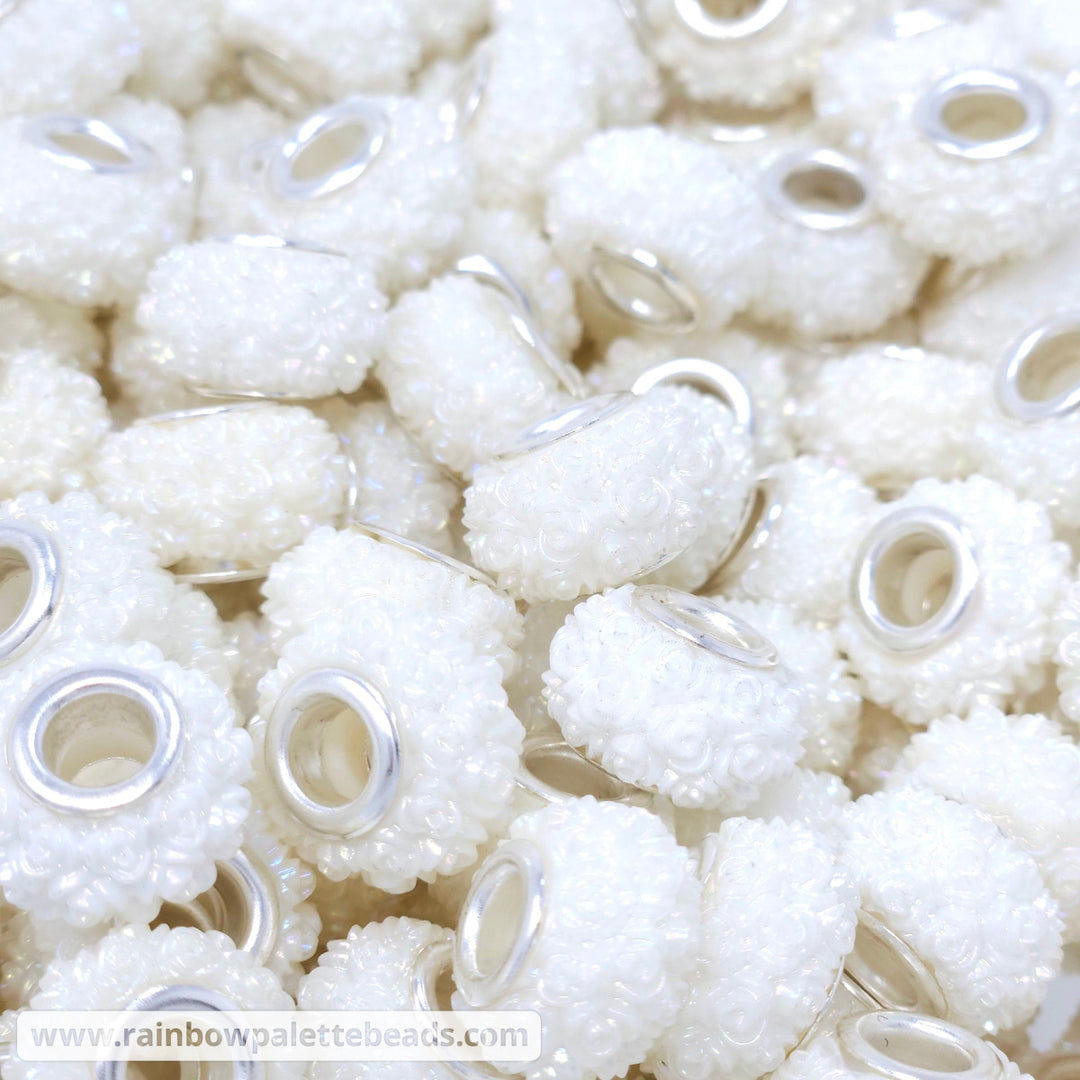 15mm AB White Rose Rhinestone Acrylic Abacus Spacer Beads (multipack)