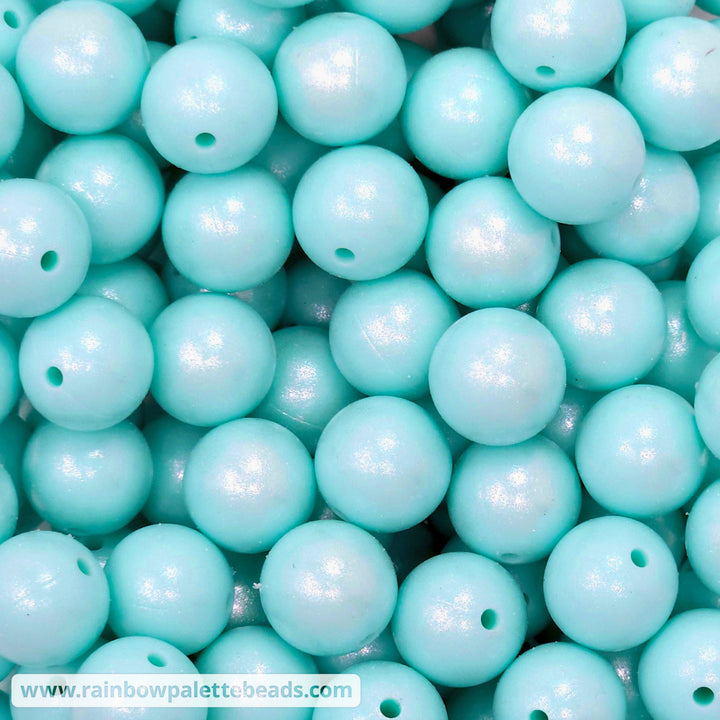 15mm Aqua Shimmer Pearl Silicone Bead Beads