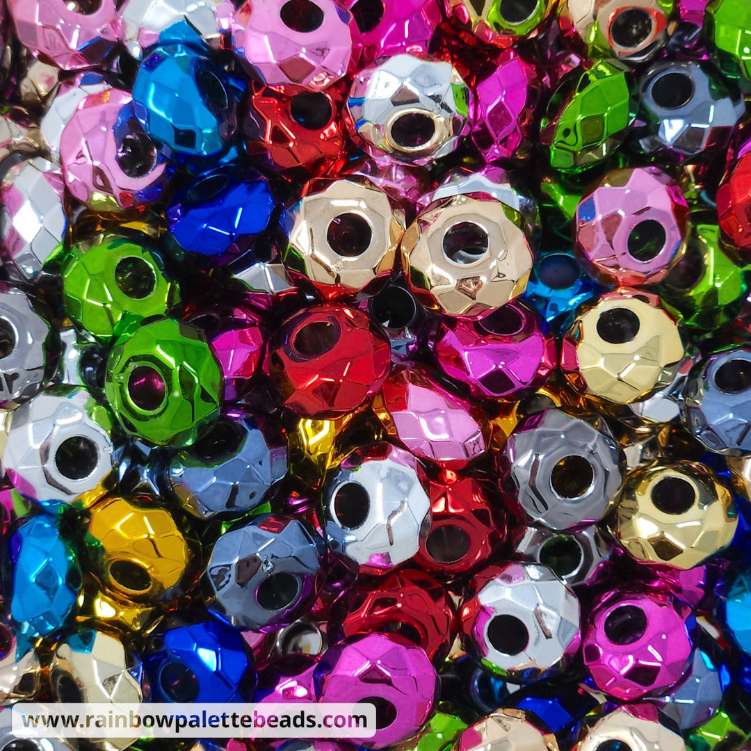 15mm Assorted Color Metallic Faceted Acrylic Abacus Spacer Beads (10 beads)