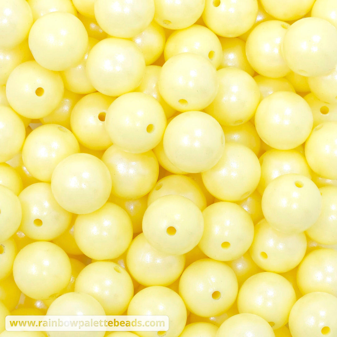 15mm Baby Yellow Shimmer Pearl Silicone Bead Beads