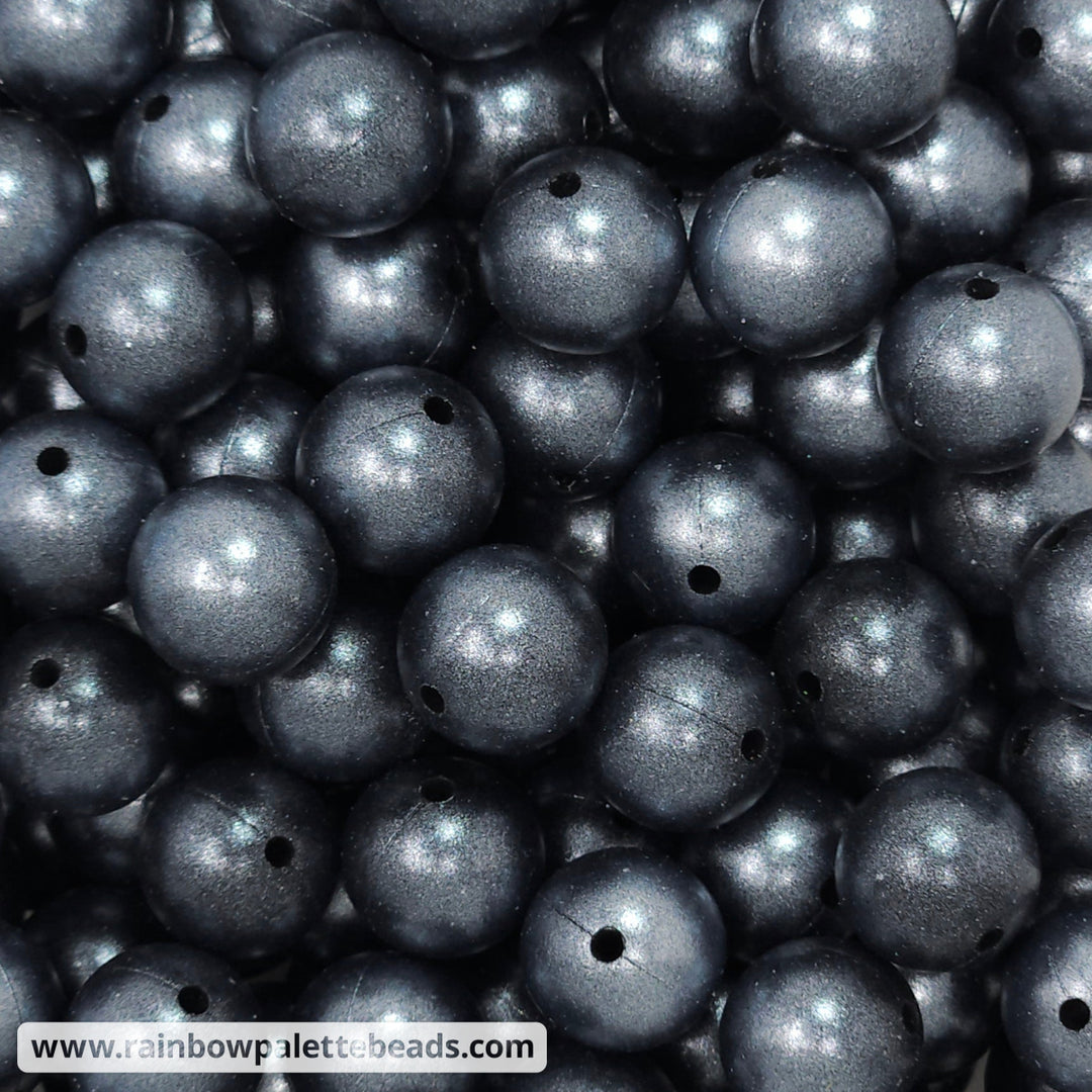 15mm Charcoal/Black Shimmer Pearl Silicone Bead Beads