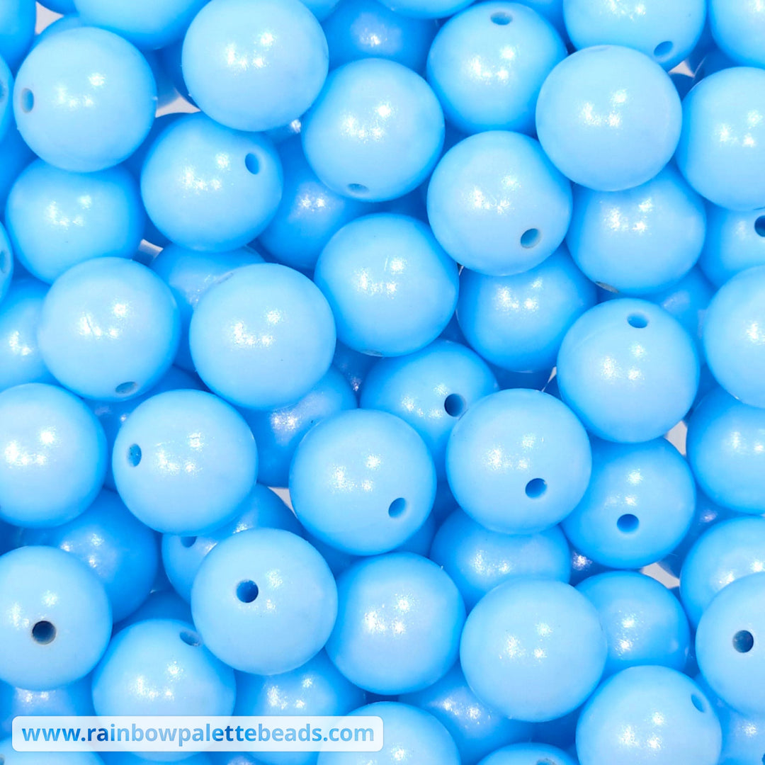15mm Bright Baby Blue Shimmer Pearl Silicone Bead Beads