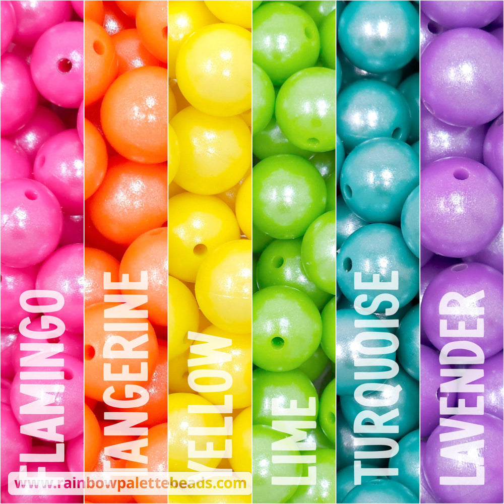 15mm Bright Rainbow Shimmer Pearl Silicone Bead Mix (30 beads) Beads