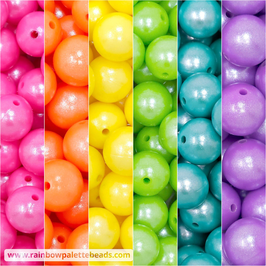 15mm Bright Rainbow Shimmer Pearl Silicone Bead Mix (30 beads) Beads