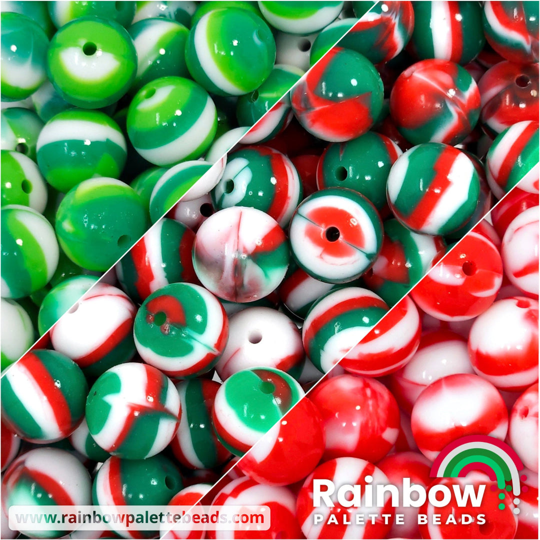 15mm Christmas Glossy Marble Swirl Silicone Bead Mix (30 beads) Beads