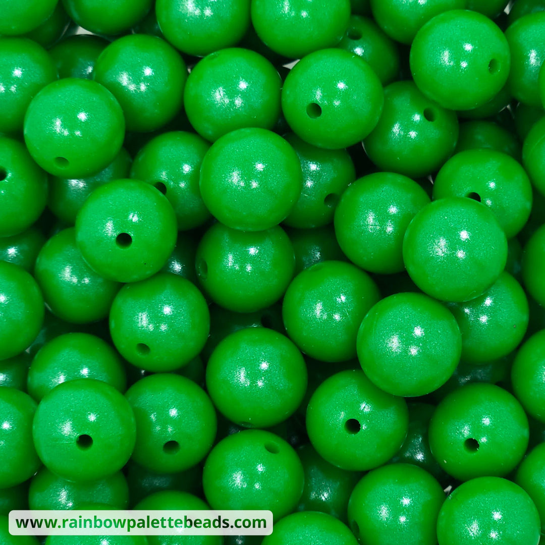15mm Christmas Kelly Green Shimmer Pearl Silicone Bead Beads