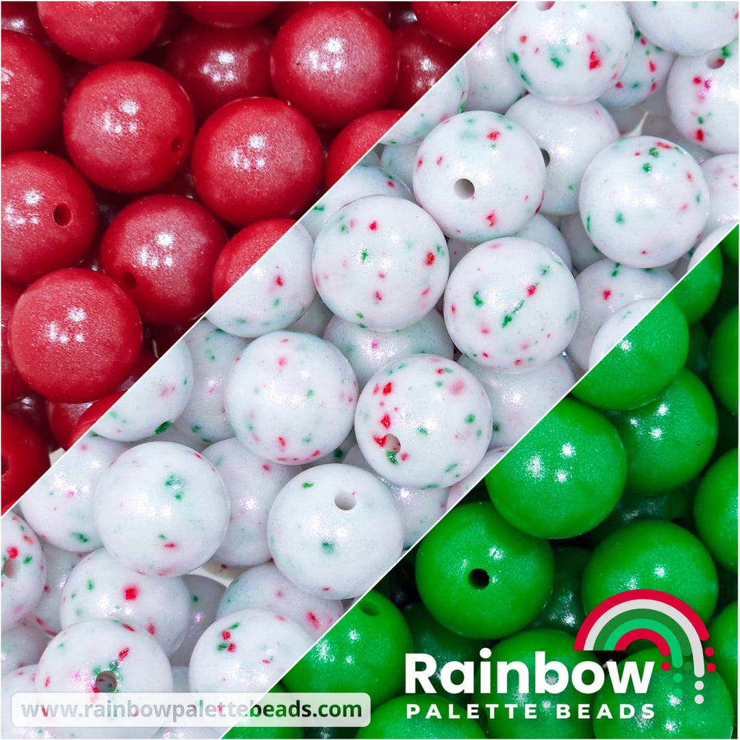 15mm Christmas *Shimmer Pearl* Silicone Bead Mix (30 beads) Beads