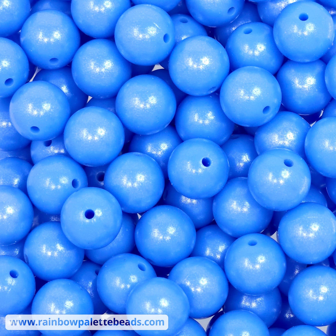 15mm Cornflower Shimmer Pearl Silicone Bead Beads