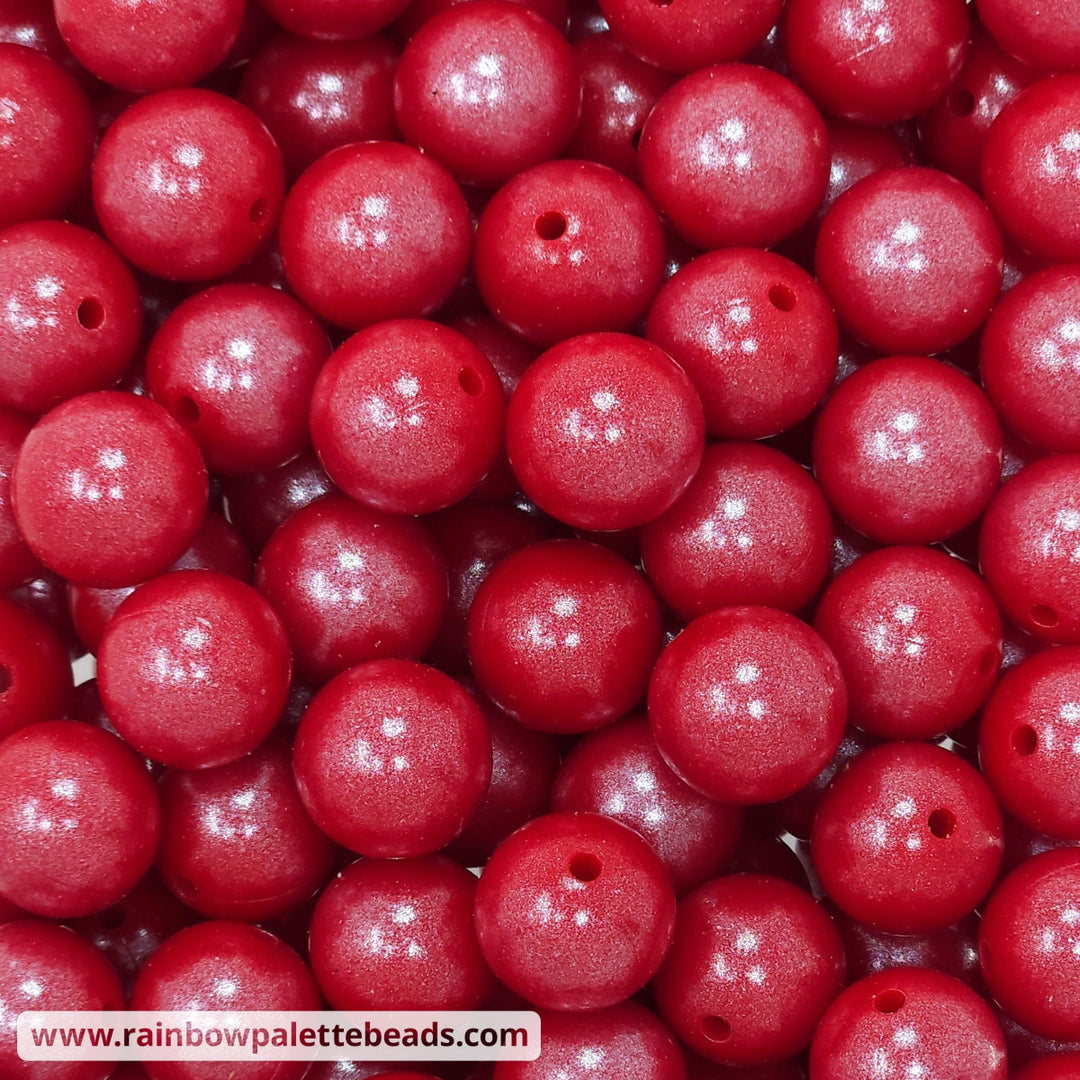 15mm Cranberry Red Shimmer Pearl Silicone Bead Beads