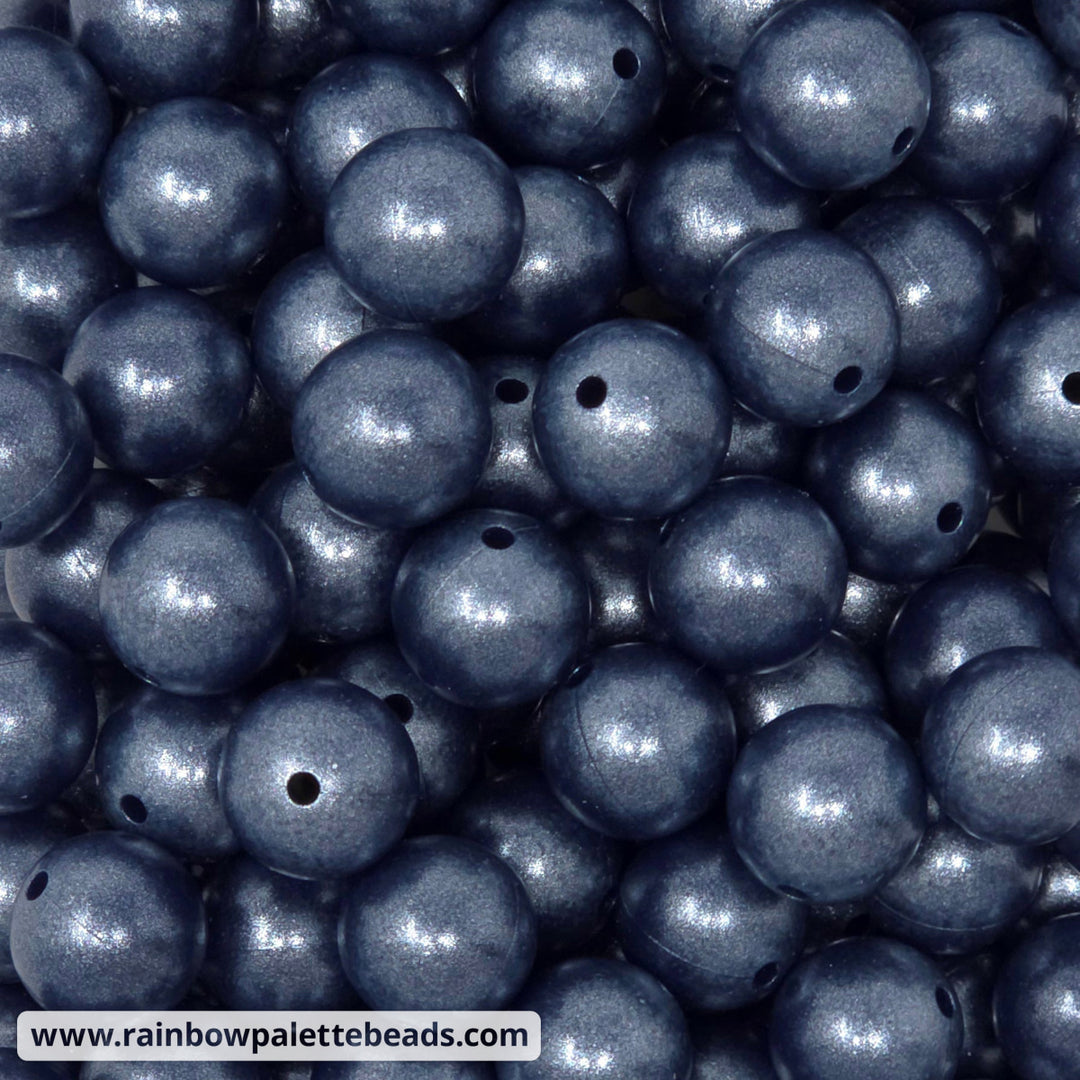 15mm Darkest Navy Blue Shimmer Pearl Silicone Bead - Beads