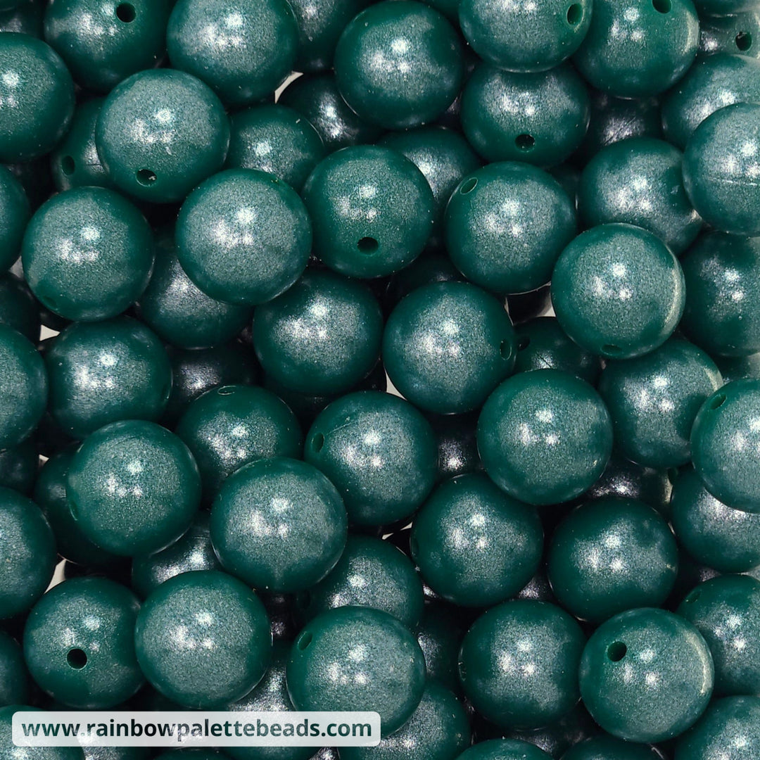 15mm Deep Jungle Green Shimmer Pearl Silicone Bead Beads