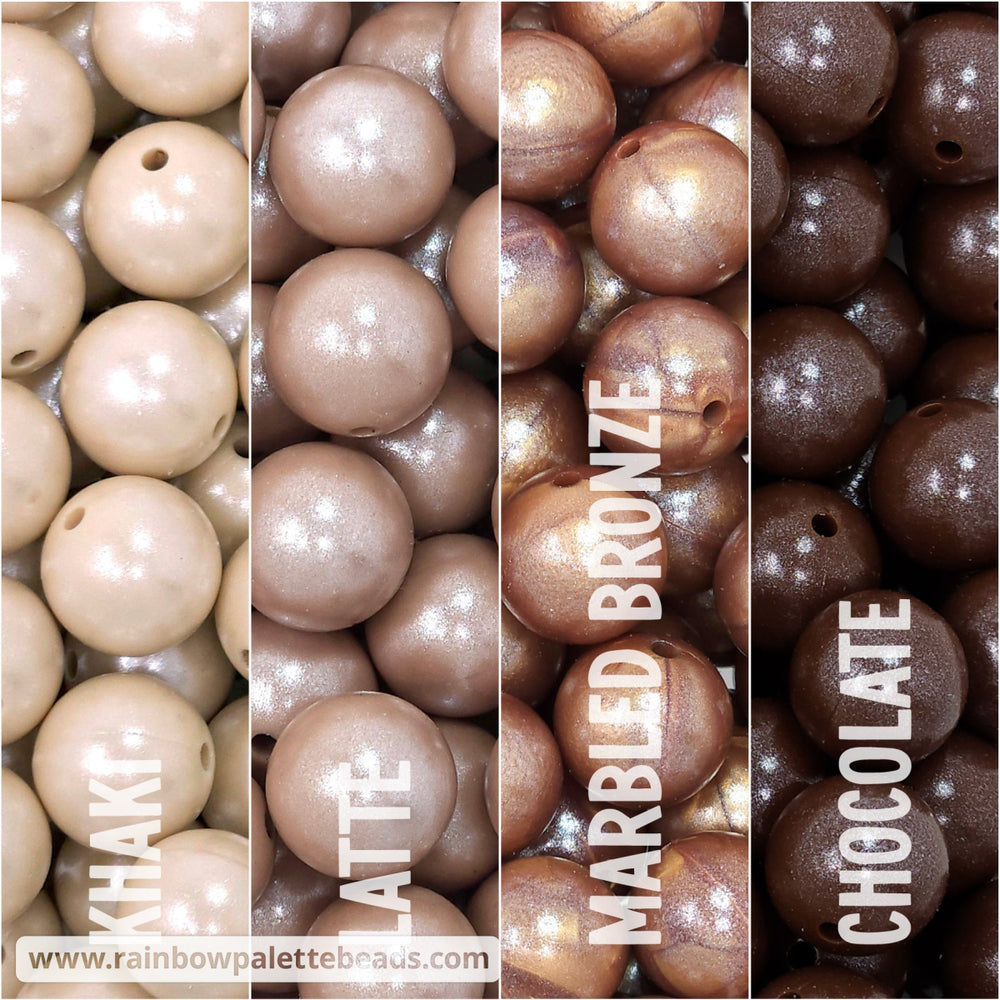 15mm Earthy Neutrals Shimmer Pearl Silicone Bead Mix (40 beads) Beads
